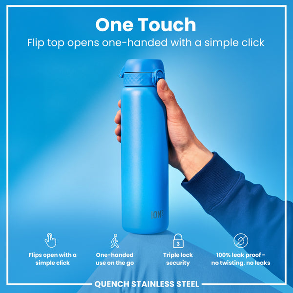 Botella de agua antifugas de 1 litro, acero inoxidable, azul, 1L