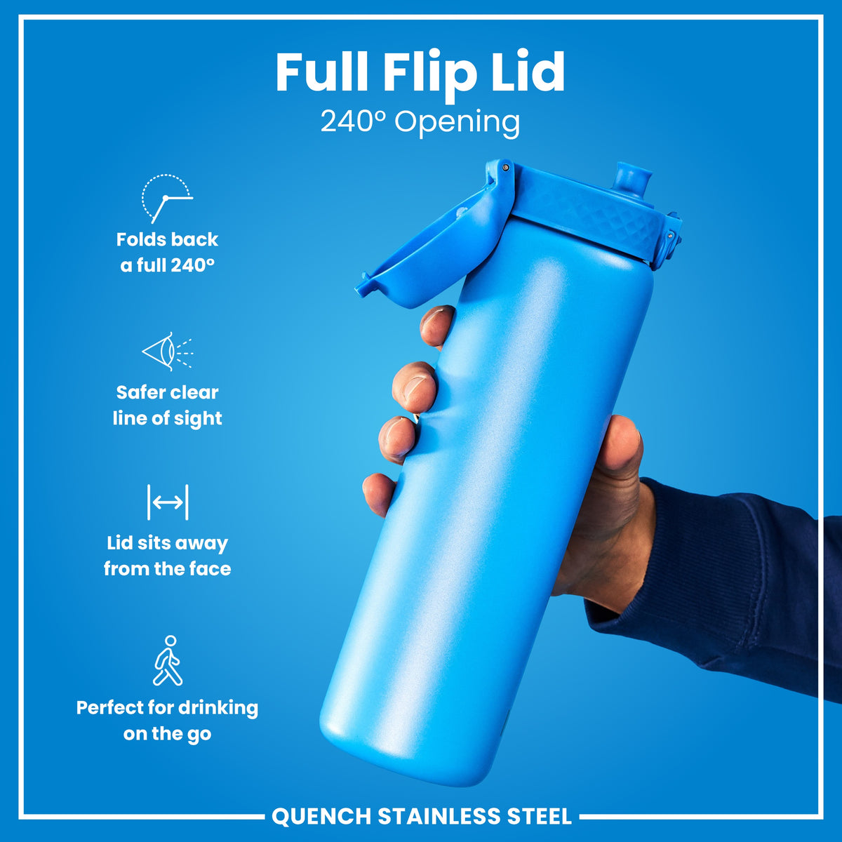 Botella de agua antifugas de 1 litro, acero inoxidable, azul, 1L