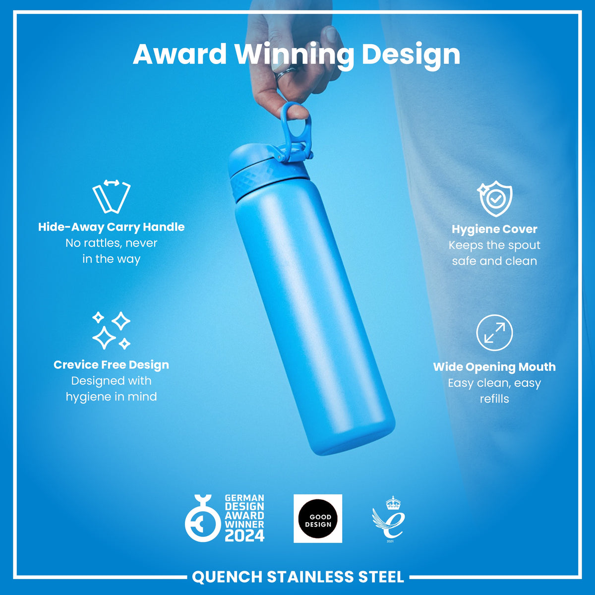 Botella de agua antifugas de 1 litro, acero inoxidable, azul, 1L