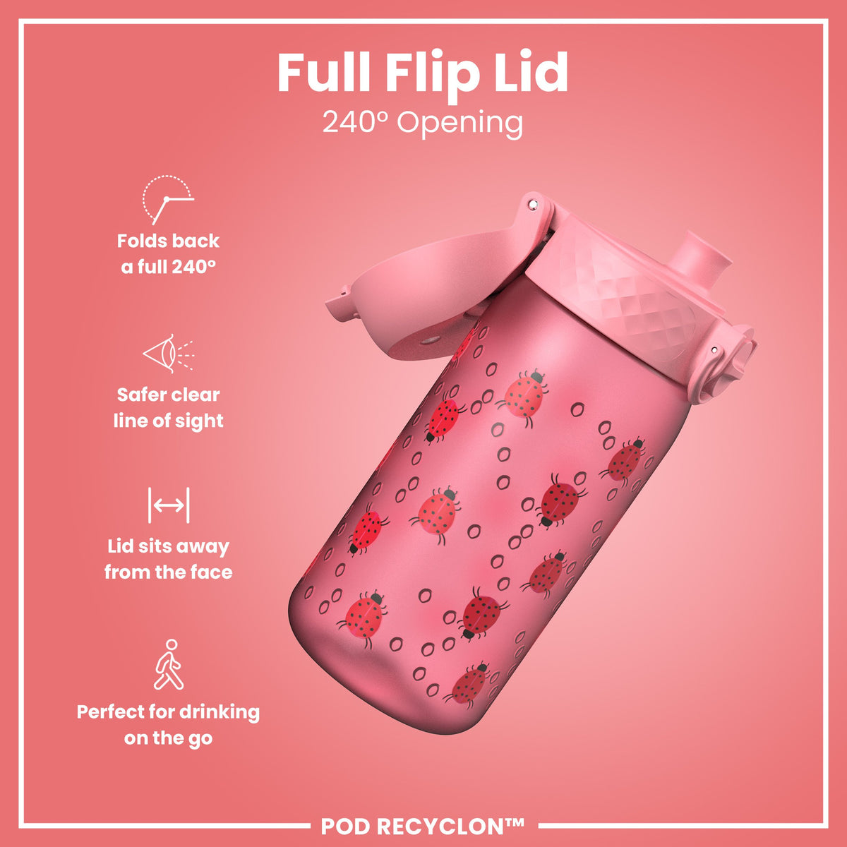 Botella de agua antifugas para niños, Recyclon, Mariquitas, 350ml (12oz)