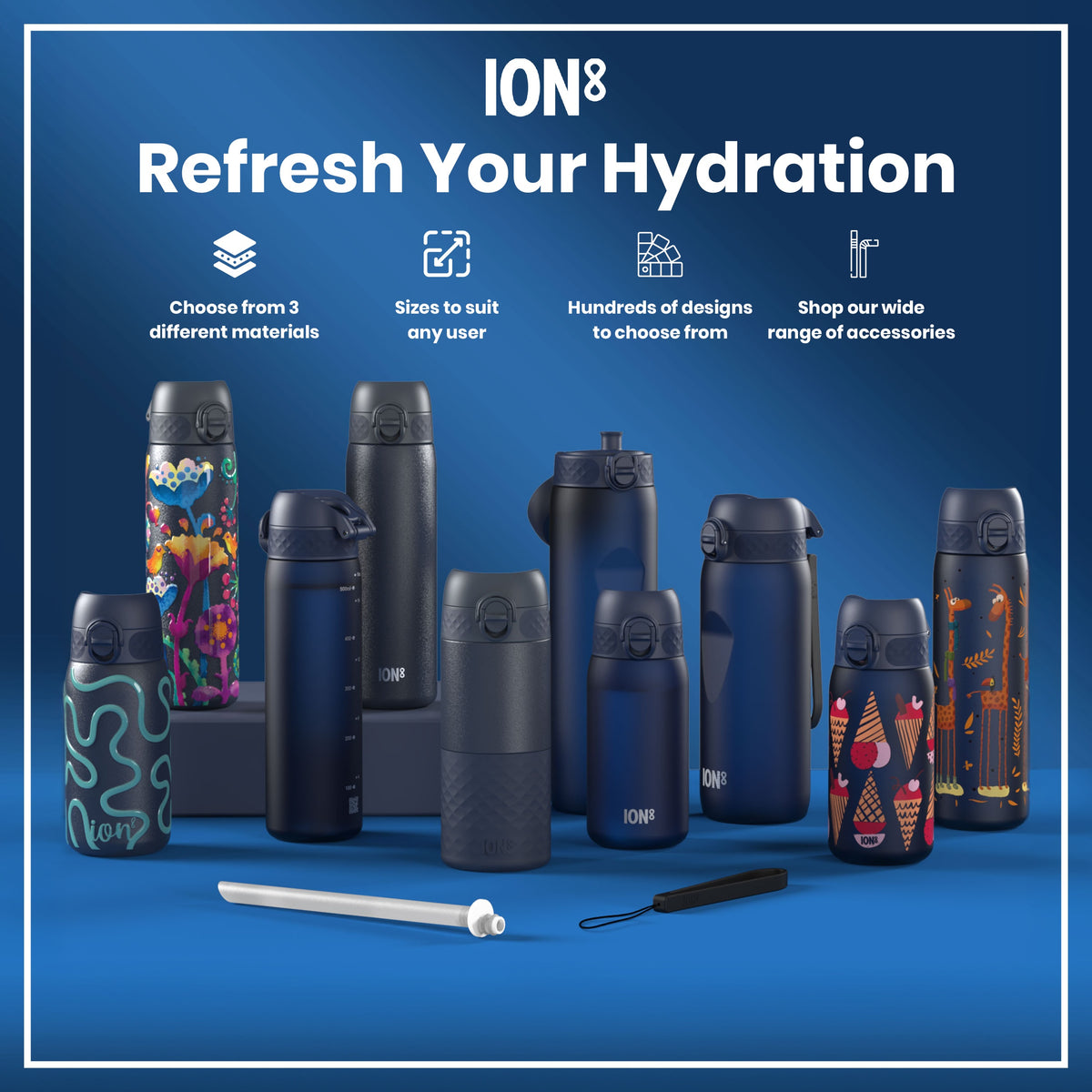 Leak Proof 1 Litre Water Bottle, Stainless Steel, Ash Navy, 1L