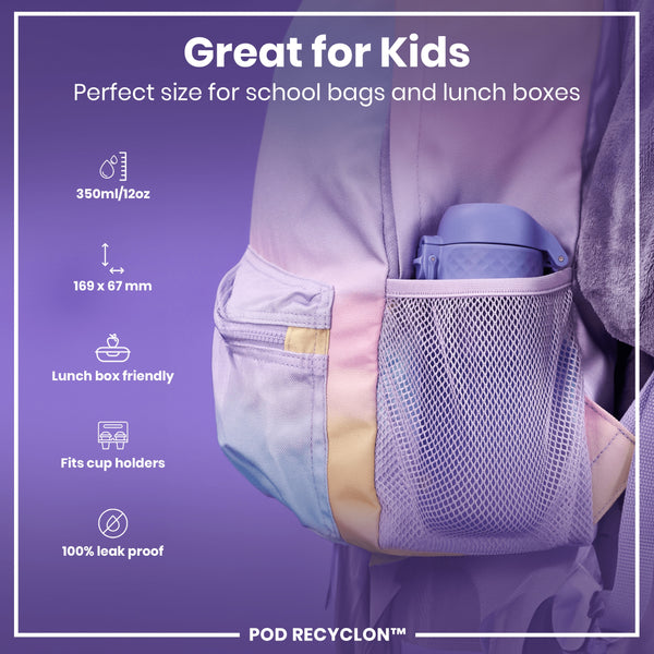 Botella de Agua Antifugas para Niños, Recyclon, Morado Claro, 350ml (12oz)