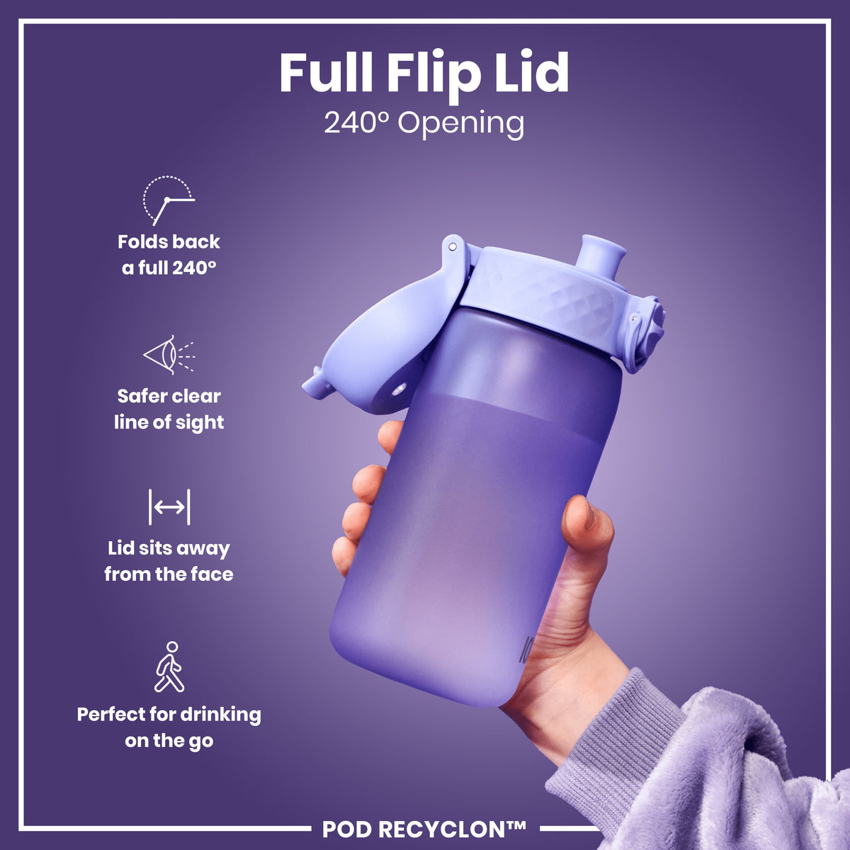 Botella de Agua Antifugas para Niños, Recyclon, Morado Claro, 350ml (12oz)