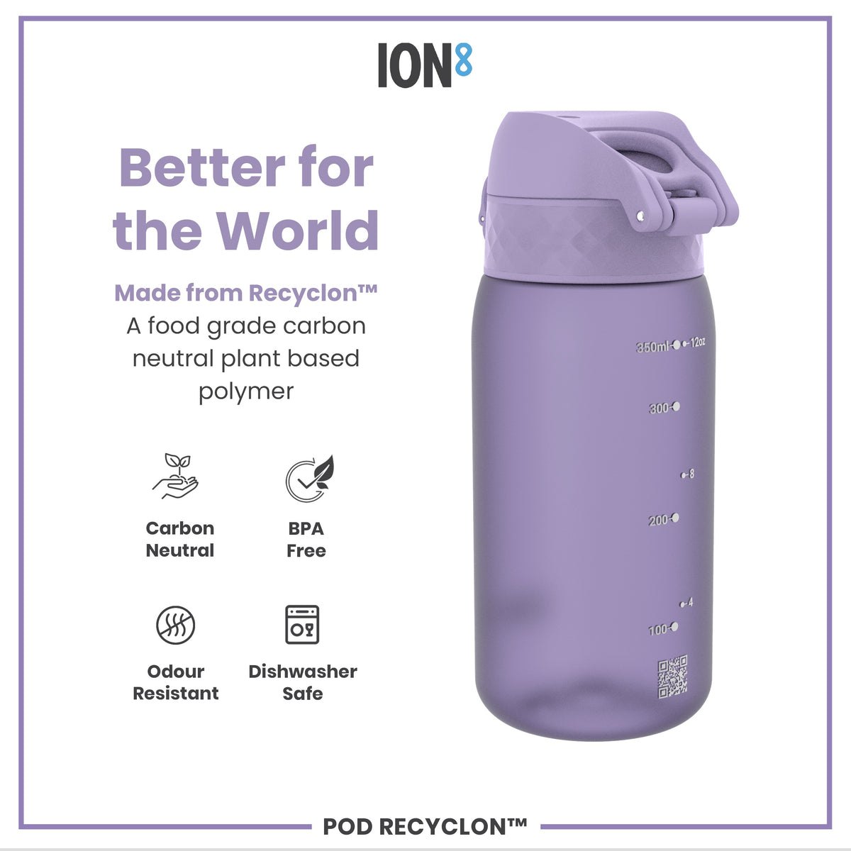 Botella de Agua Antifugas para Niños, Recyclon, Morado Claro, 350ml (12oz)