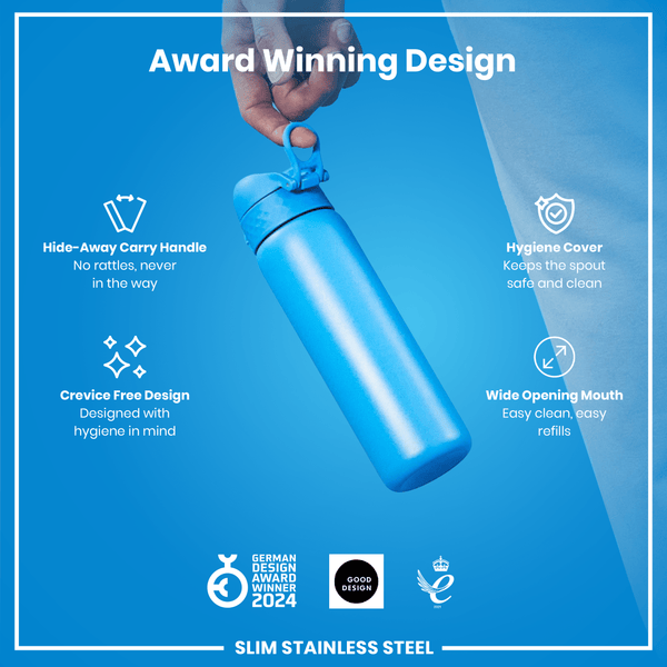 Botella de agua estrecha antifugas, acero inoxidable, azul, 600 ml (20 oz)