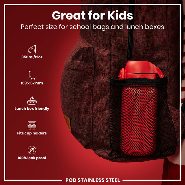 Leak Proof Water Bottle, Stainless Steel, Red, 400ml (13oz)