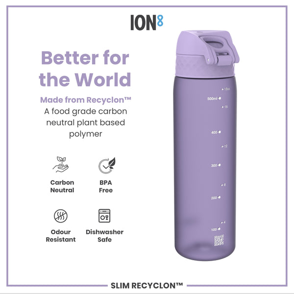 Leak Proof Slim Water Bottle, Recyclon, Light Purple, 500ml (18oz)