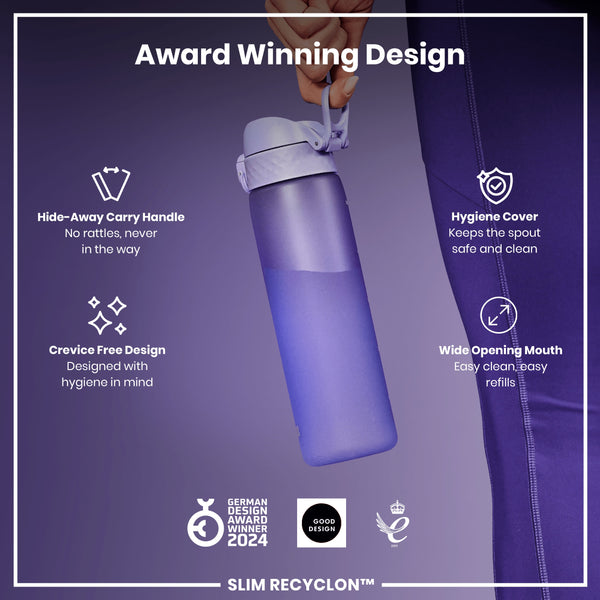 Leak Proof Slim Water Bottle, Recyclon, Light Purple, 500ml (18oz)