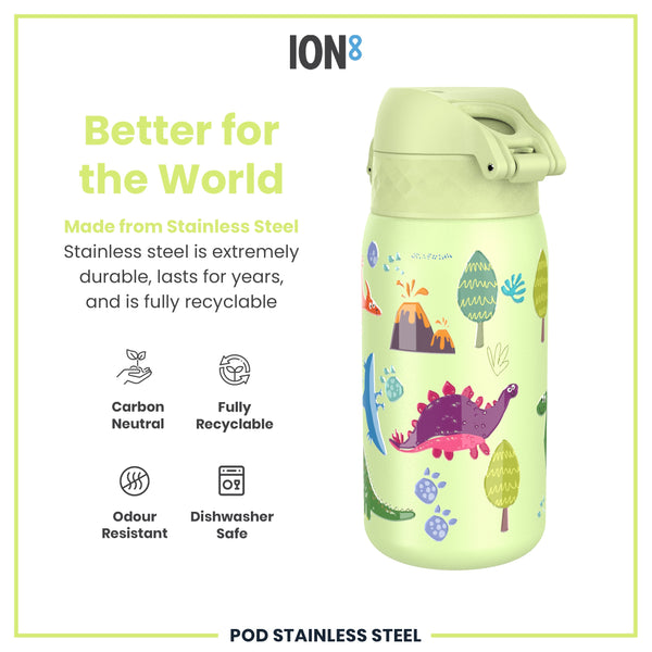 Botella de agua antifugas, acero inoxidable, dinosaurios, 400 ml (13 oz)