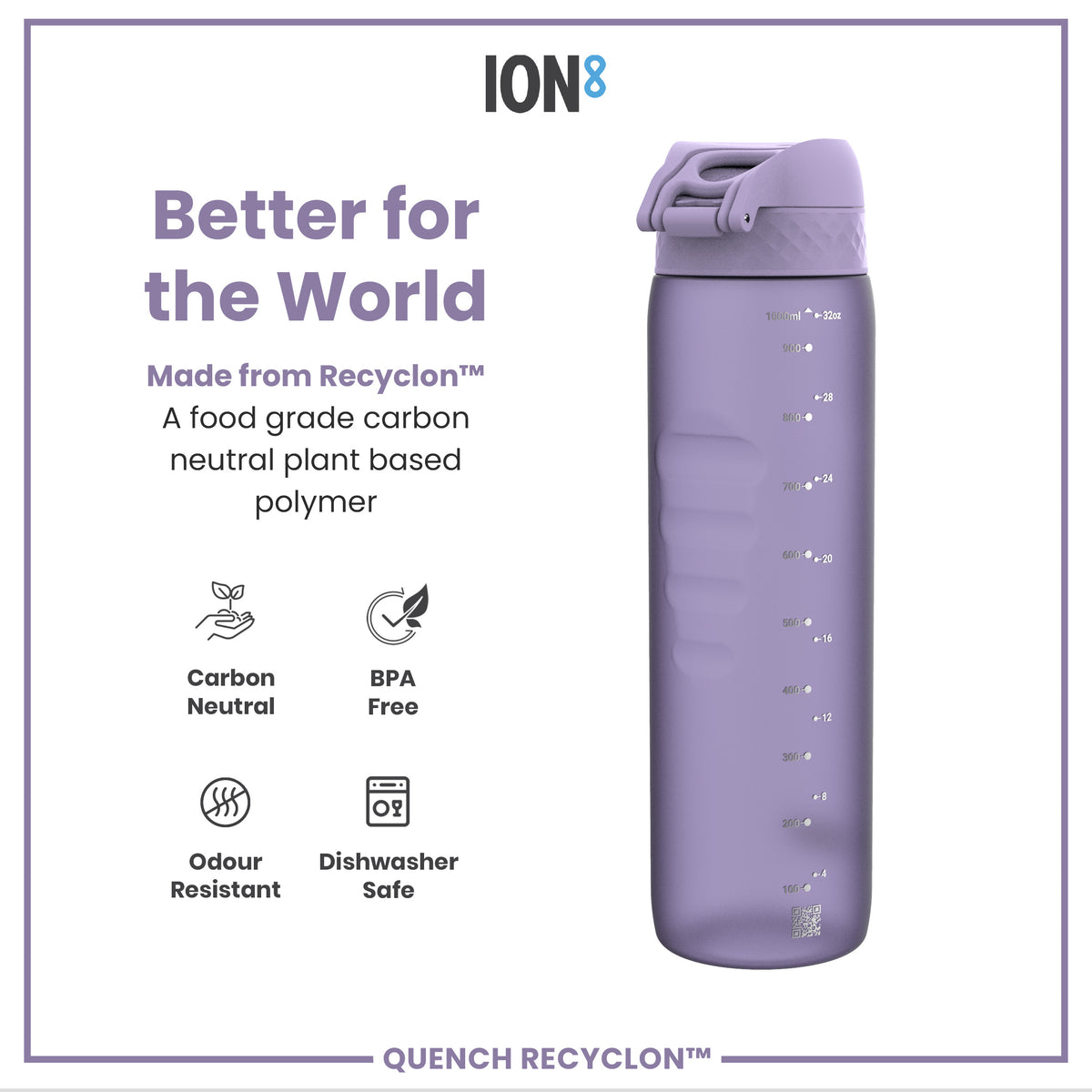 Leak Proof 1 litre Water Bottle, Recyclon, Light Purple, 1L