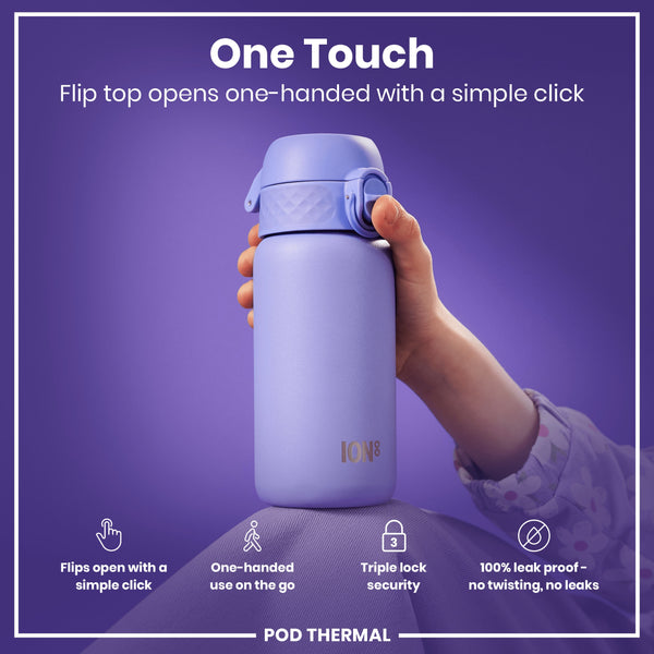 Botella de agua térmica de acero antifugas, con aislamiento, morado claro, 320ml (11oz)