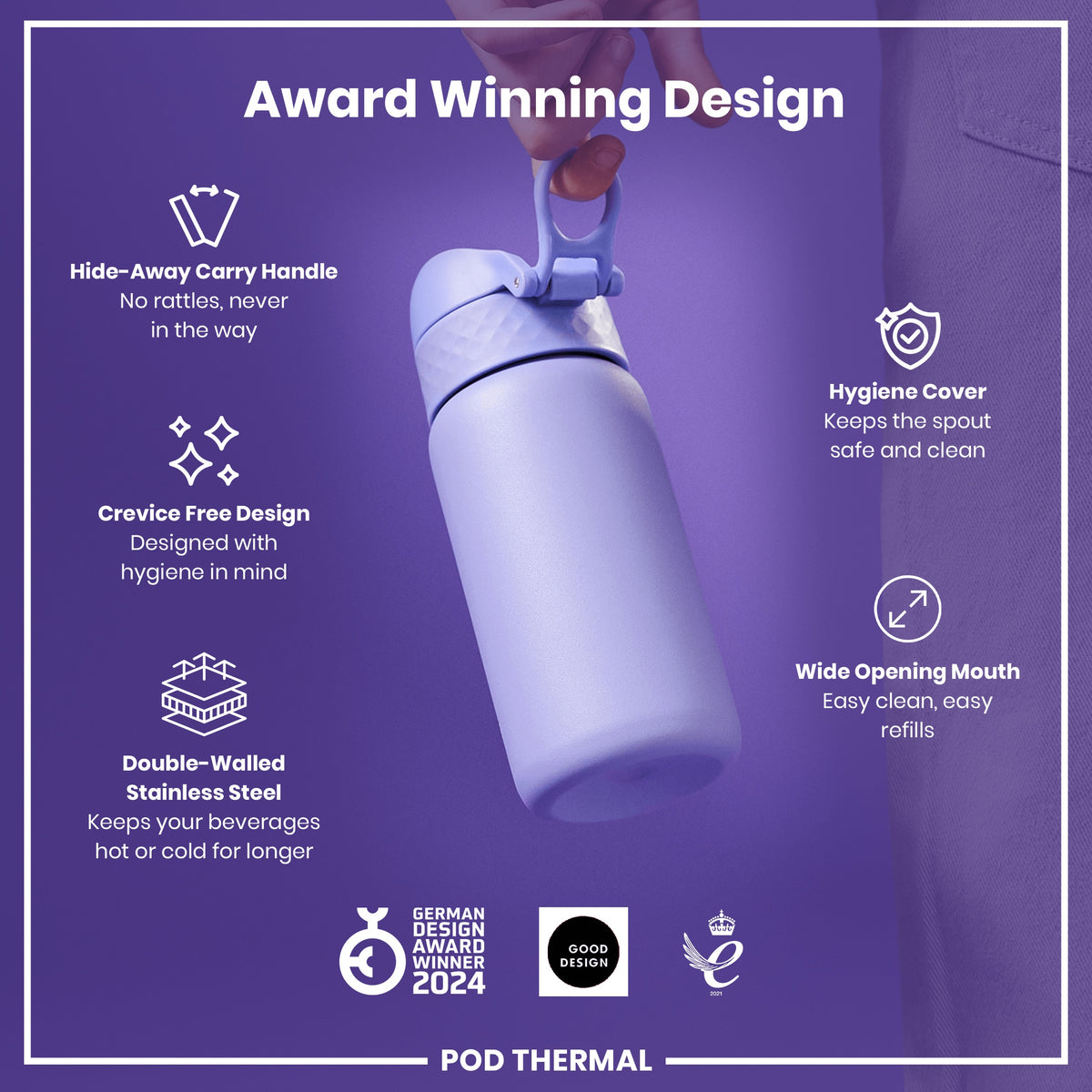 Botella de agua térmica de acero antifugas, con aislamiento, morado claro, 320ml (11oz)