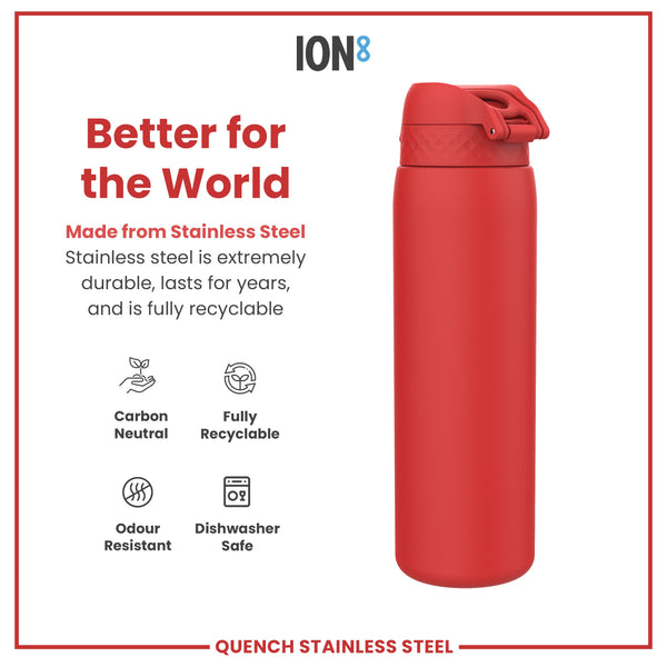Botella de agua de acero inoxidable, antifugas, roja, 1L
