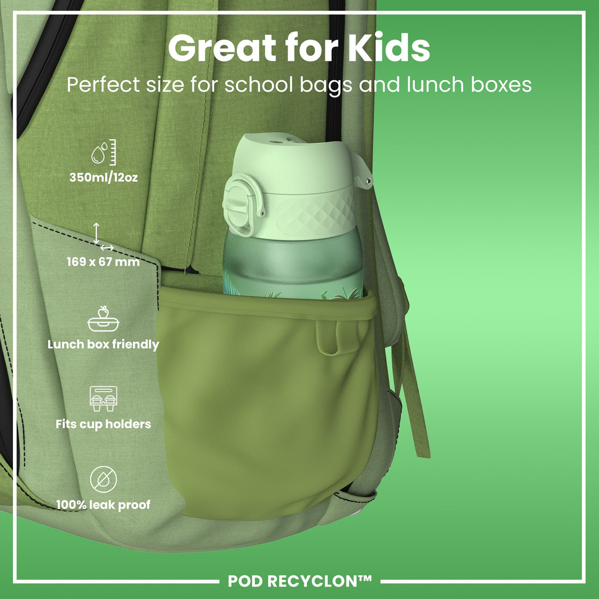 Botella antifugas para niños, Recyclon, Pandas, 350ml (12oz)