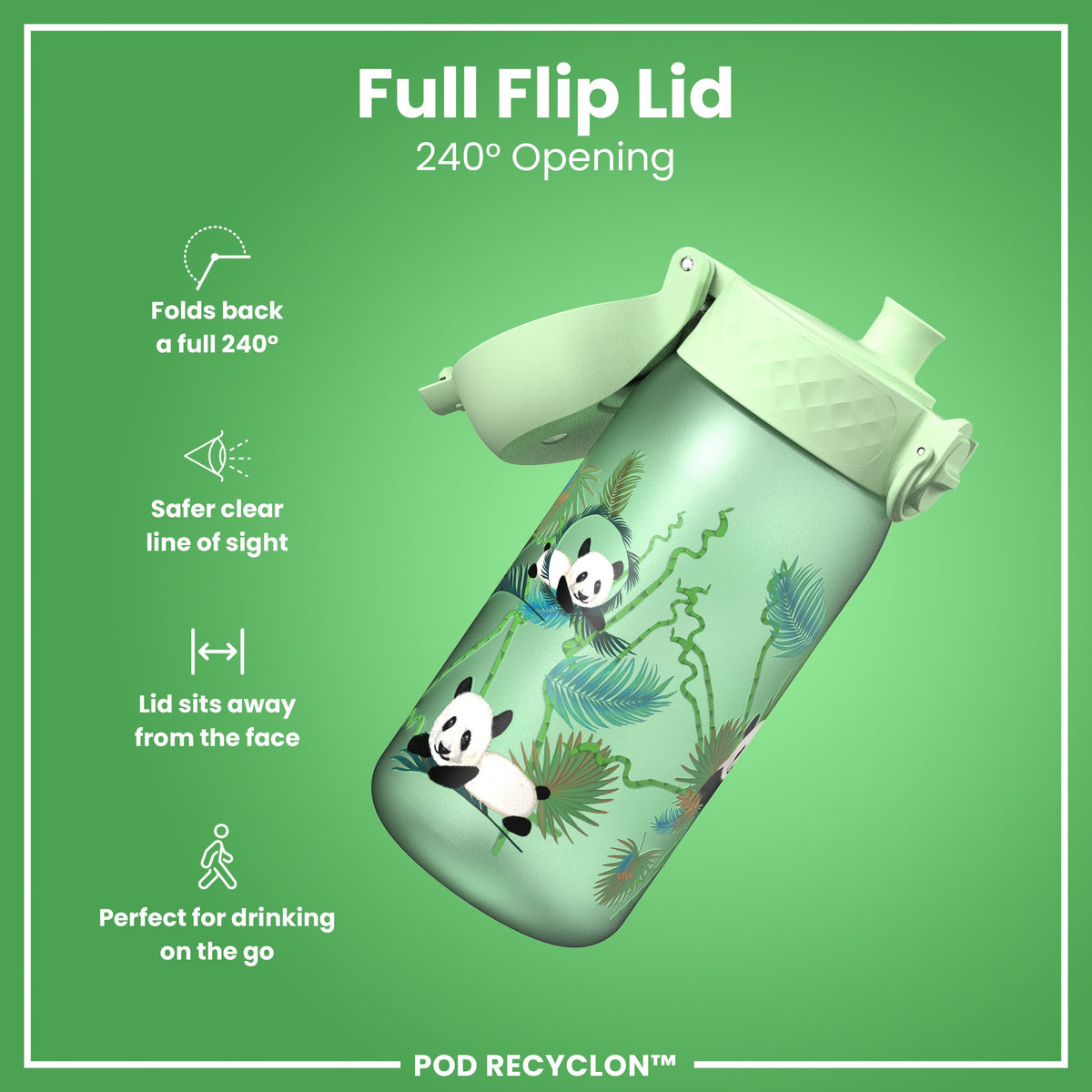 Botella antifugas para niños, Recyclon, Pandas, 350ml (12oz)