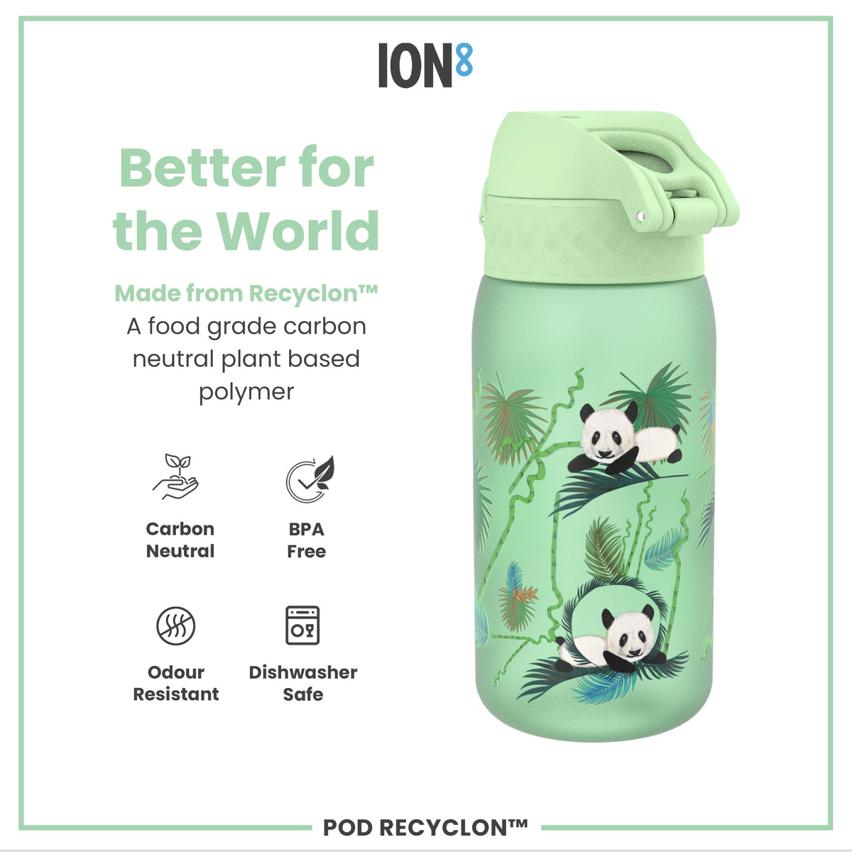 Botella antifugas para niños, Recyclon, Pandas, 350ml (12oz)