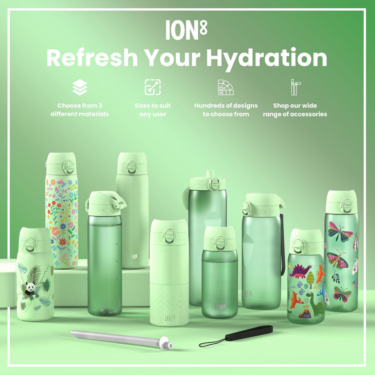 Botella antifugas para niños, Recyclon, Pandas, 350ml (12oz)