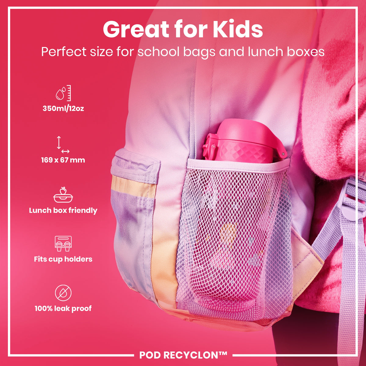 Leak Proof Kids Water Bottle, Recyclon, Princess, 350ml (12oz)