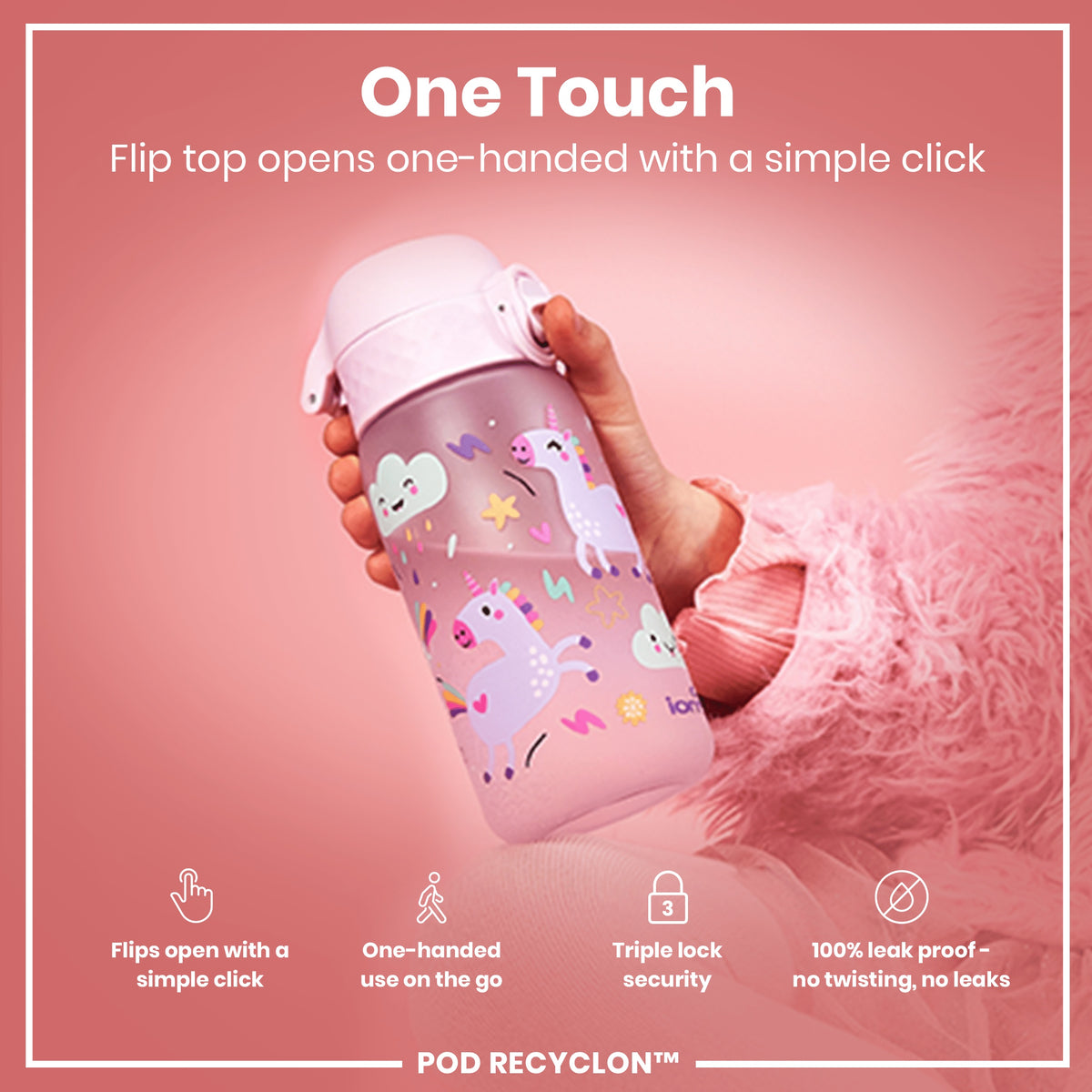 Botella de Agua antifugas para Niños, Recyclon, Unicornios, 350ml (12oz)