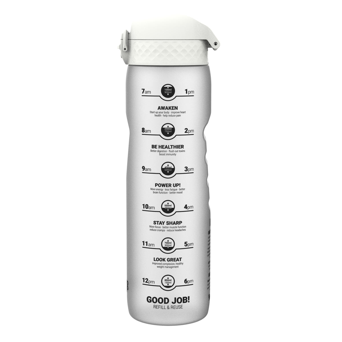 Botella de agua antifugas de 1 litro con horarios para beber, Recyclon, hielo, 1L
