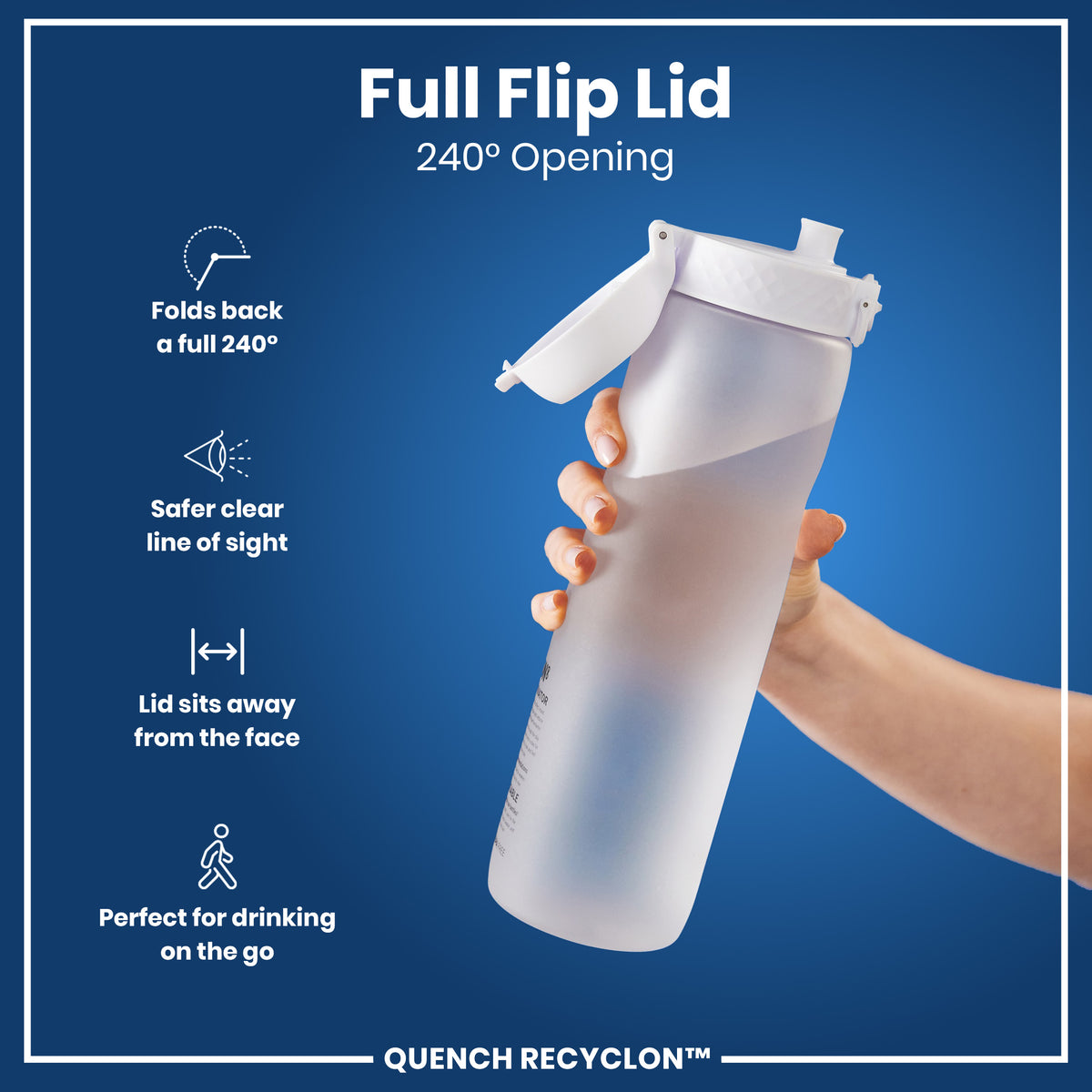 Botella de agua antifugas de 1 litro con horarios para beber, Recyclon, hielo, 1L