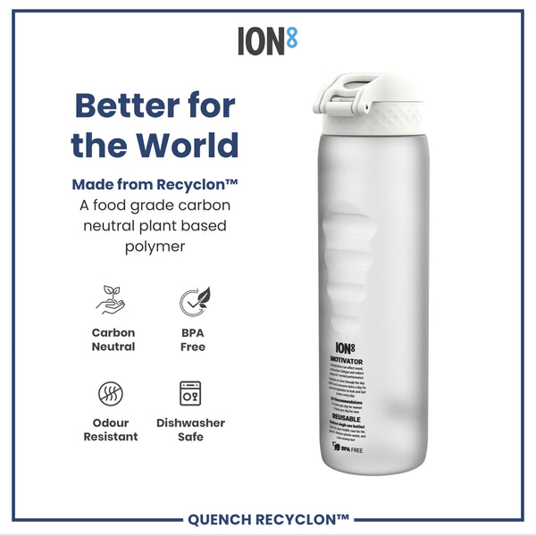 Botella de agua antifugas de 1 litro con horarios para beber, Recyclon, hielo, 1L