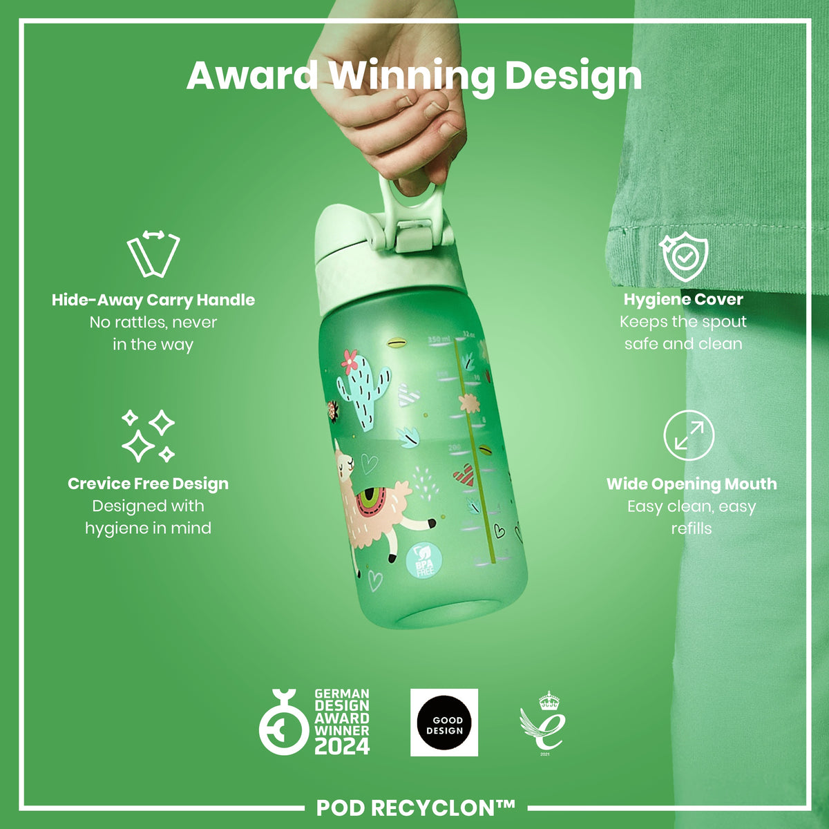 Botella de agua antifugas para niños, Recyclon, Llamas, 350ml (12oz)