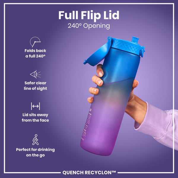 Botella de Agua Antifugas de 1 Litro con Marcadores de Tiempo, Recyclon, Azul y Rosa, 1L