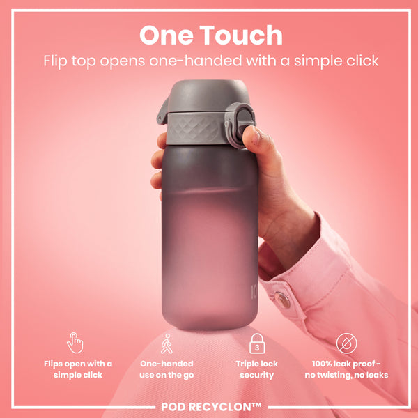 Botella de agua antifugas para niños, Recyclon, Gris, 350ml (12oz)