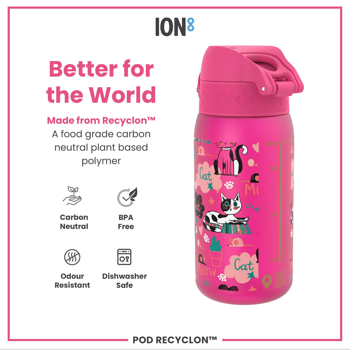 Botella de agua antifugas para niños, Recyclon, Gatitos, 350ml (12oz)
