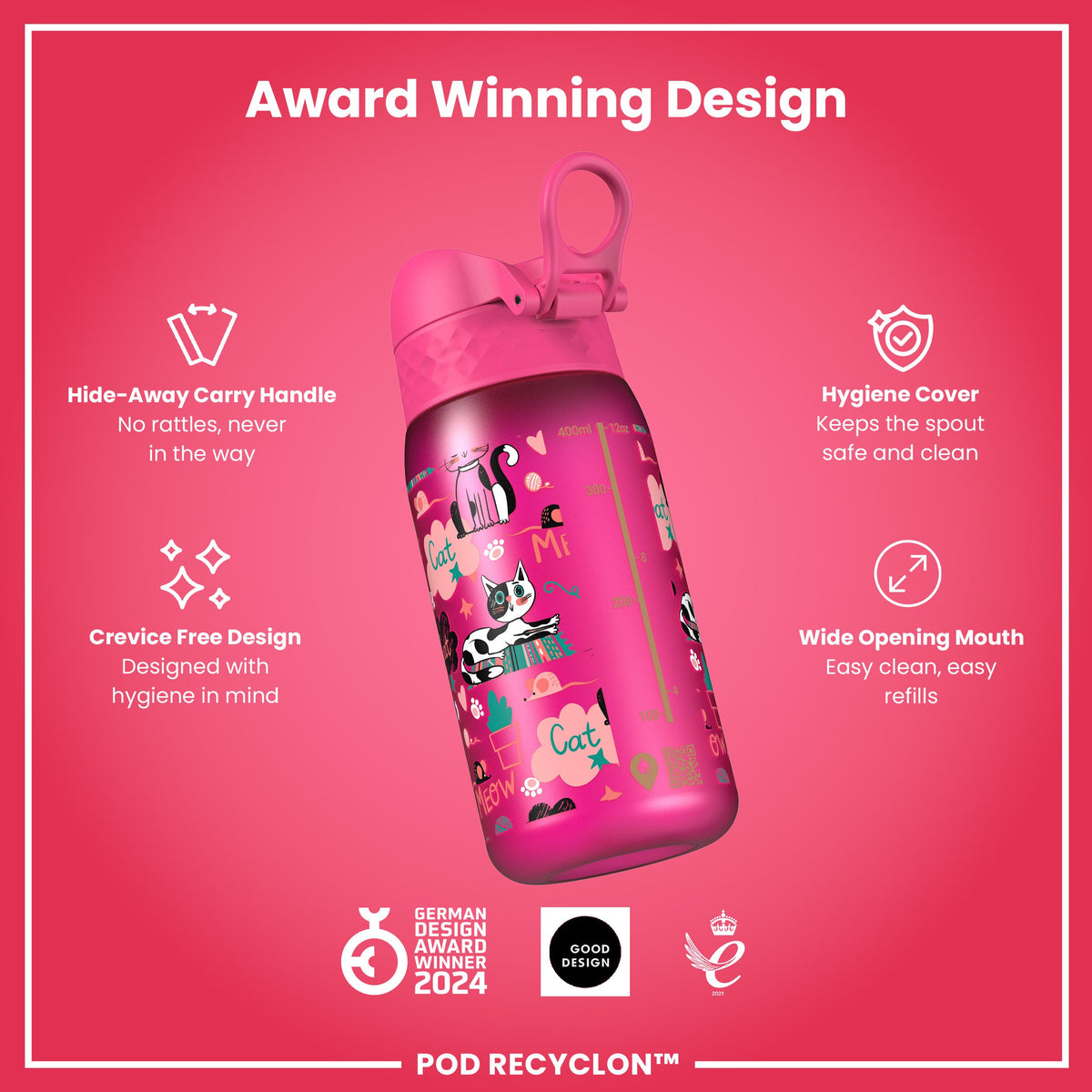 Botella de agua antifugas para niños, Recyclon, Gatitos, 350ml (12oz)