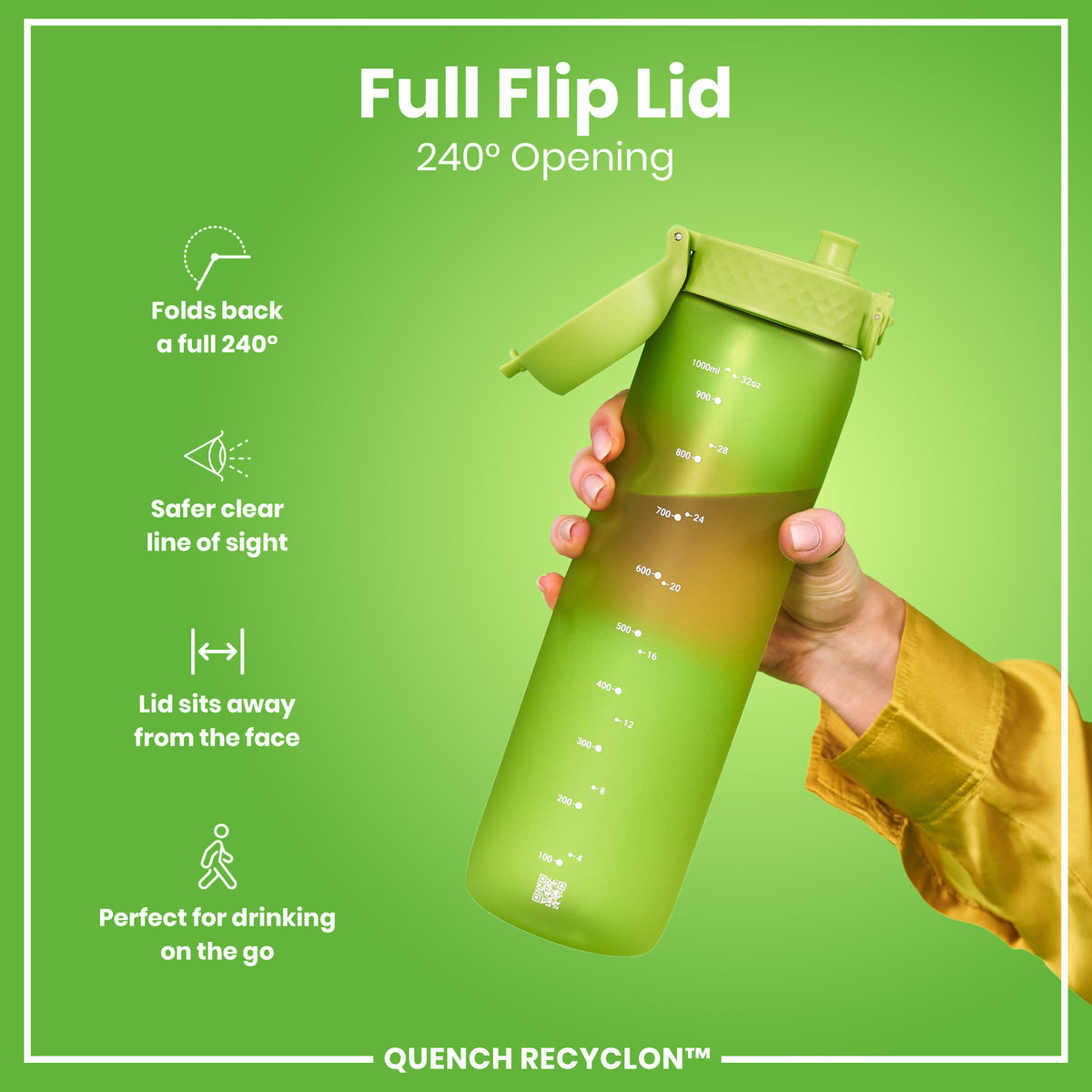 Botella de agua antifugas de 1 litro, Recyclon, Verde, 1L
