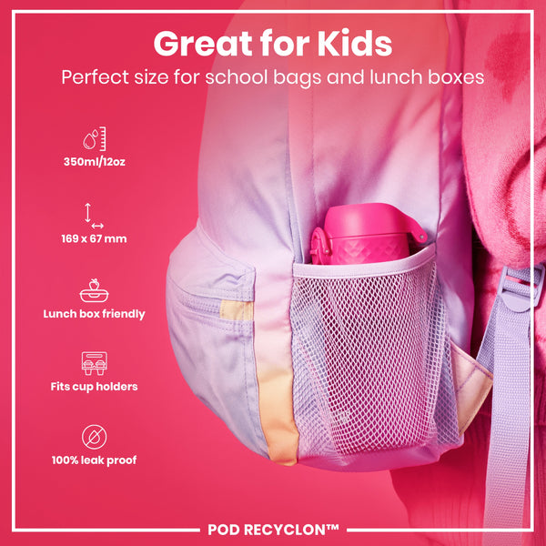 Botella antifugas para niños, Recyclon, Rosa, 350ml (12oz)