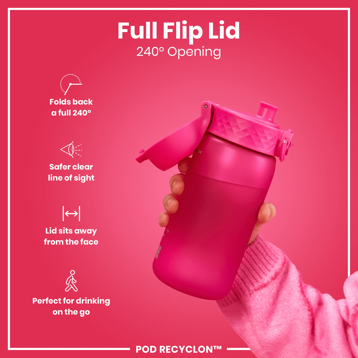 Botella antifugas para niños, Recyclon, Rosa, 350ml (12oz)