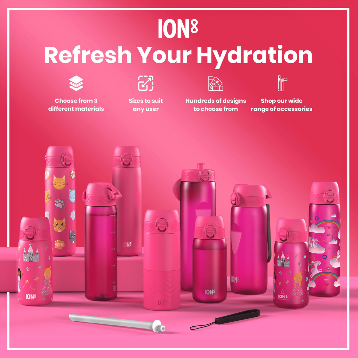 Botella antifugas para niños, Recyclon, Rosa, 350ml (12oz)