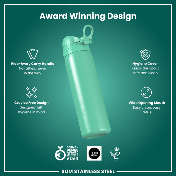 Leak Proof Slim Water Bottle, Stainless Steel, Teal, 600ml (20oz)