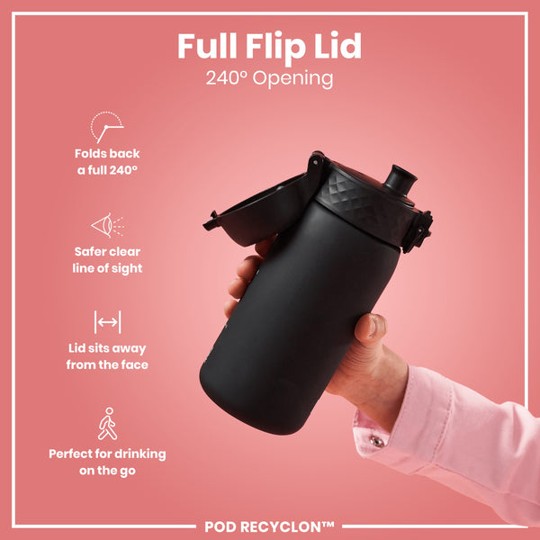 Botella de agua antifugas para niños, Recyclon, negra, 350ml (12oz)
