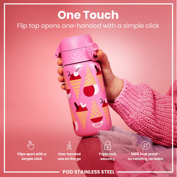 Botella de agua infantil antifugas, acero inoxidable, diseño de helados, 400 ml