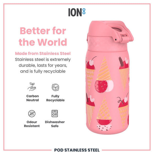 Botella de agua infantil antifugas, acero inoxidable, diseño de helados, 400 ml