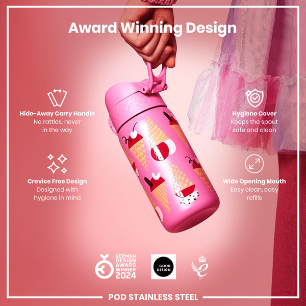 Botella de agua infantil antifugas, acero inoxidable, diseño de helados, 400 ml
