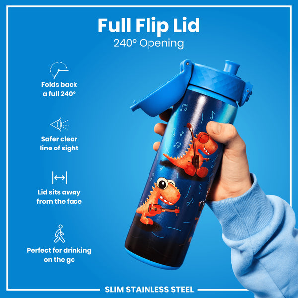 Botella de agua estrecha, antifugas, de acero inoxidable, con banda de dinosaurios, 600 ml (20 oz)