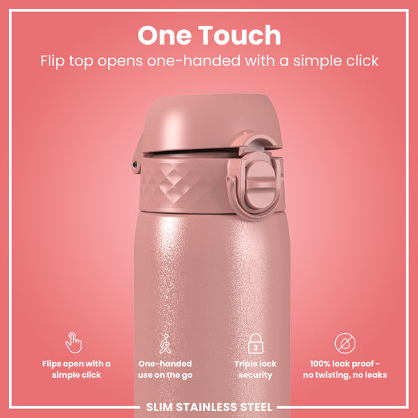Leak Proof Slim Water Bottle, Stainless Steel, Ash Rose, 600ml (20oz)