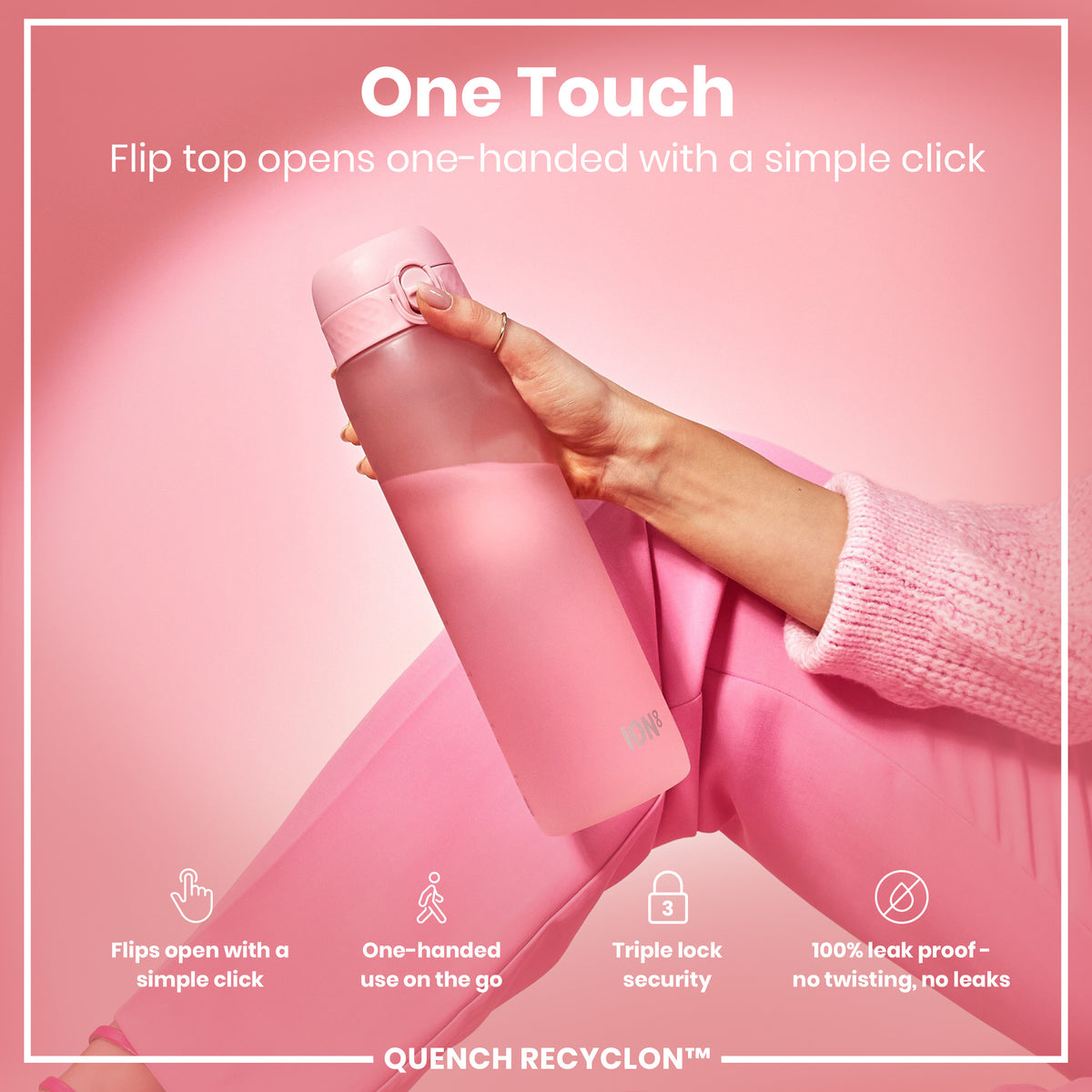 Botella de agua antifugas de 1 litro, Recyclon, cuarzo rosa, 1L
