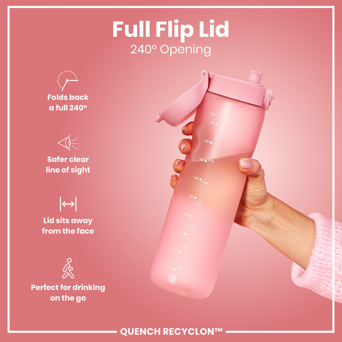 Botella de agua antifugas de 1 litro, Recyclon, cuarzo rosa, 1L