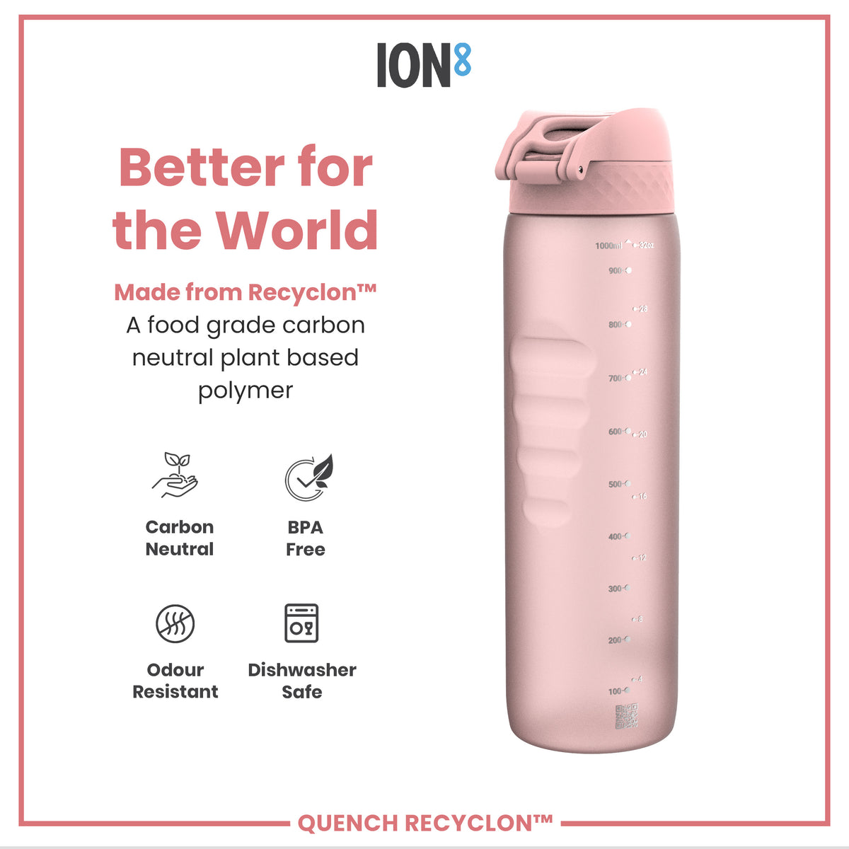 Botella de agua antifugas de 1 litro, Recyclon, cuarzo rosa, 1L
