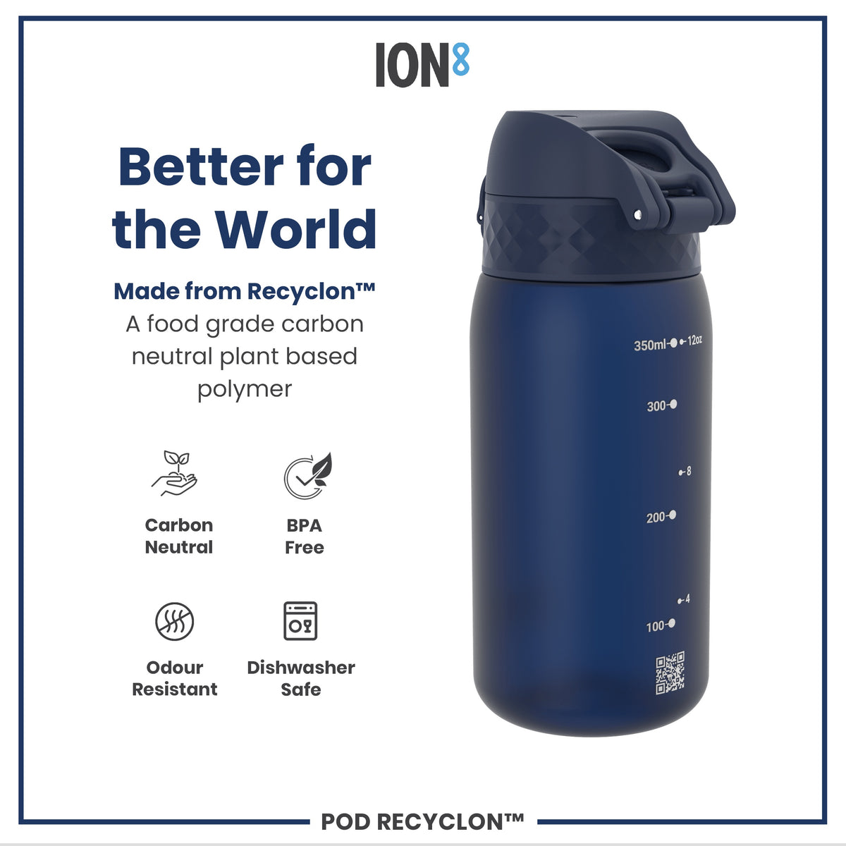 Botella infantil antifugas, Recyclon, azul marino, 350ml
