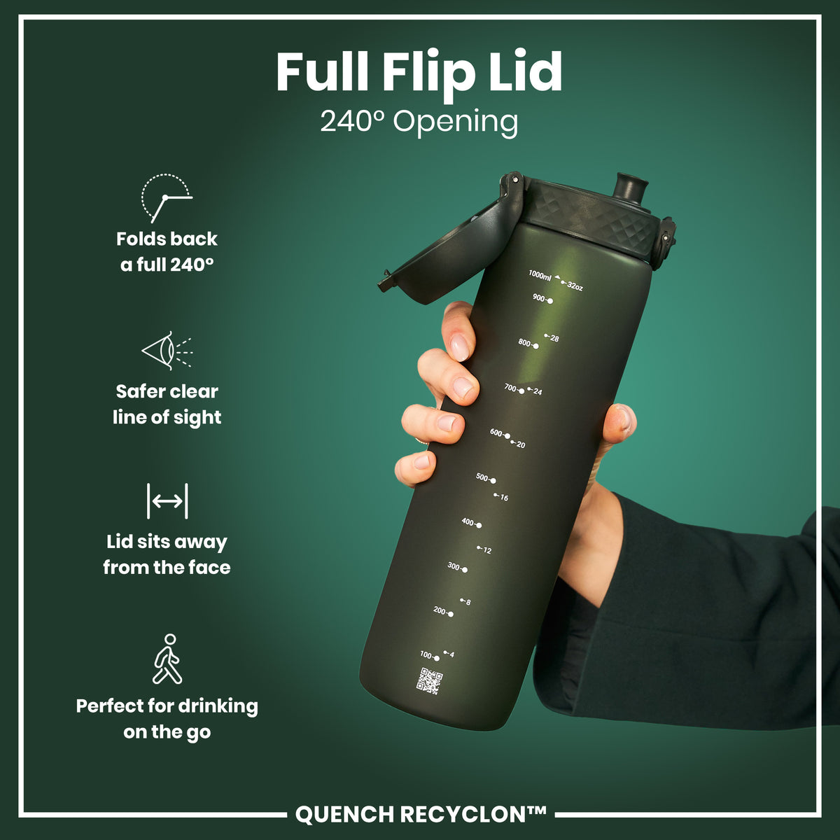 Botella de agua antifugas de 1 litro, Recyclon, verde oscuro, 1L