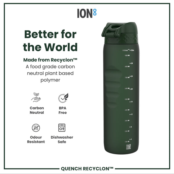 Botella de agua antifugas de 1 litro, Recyclon, verde oscuro, 1L