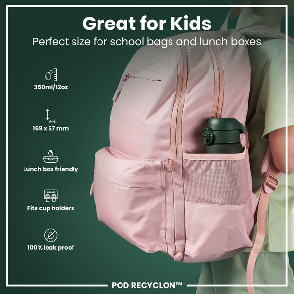 Botella de agua antifugas para niños, Recyclon, Verde oscuro, 350ml (12oz)