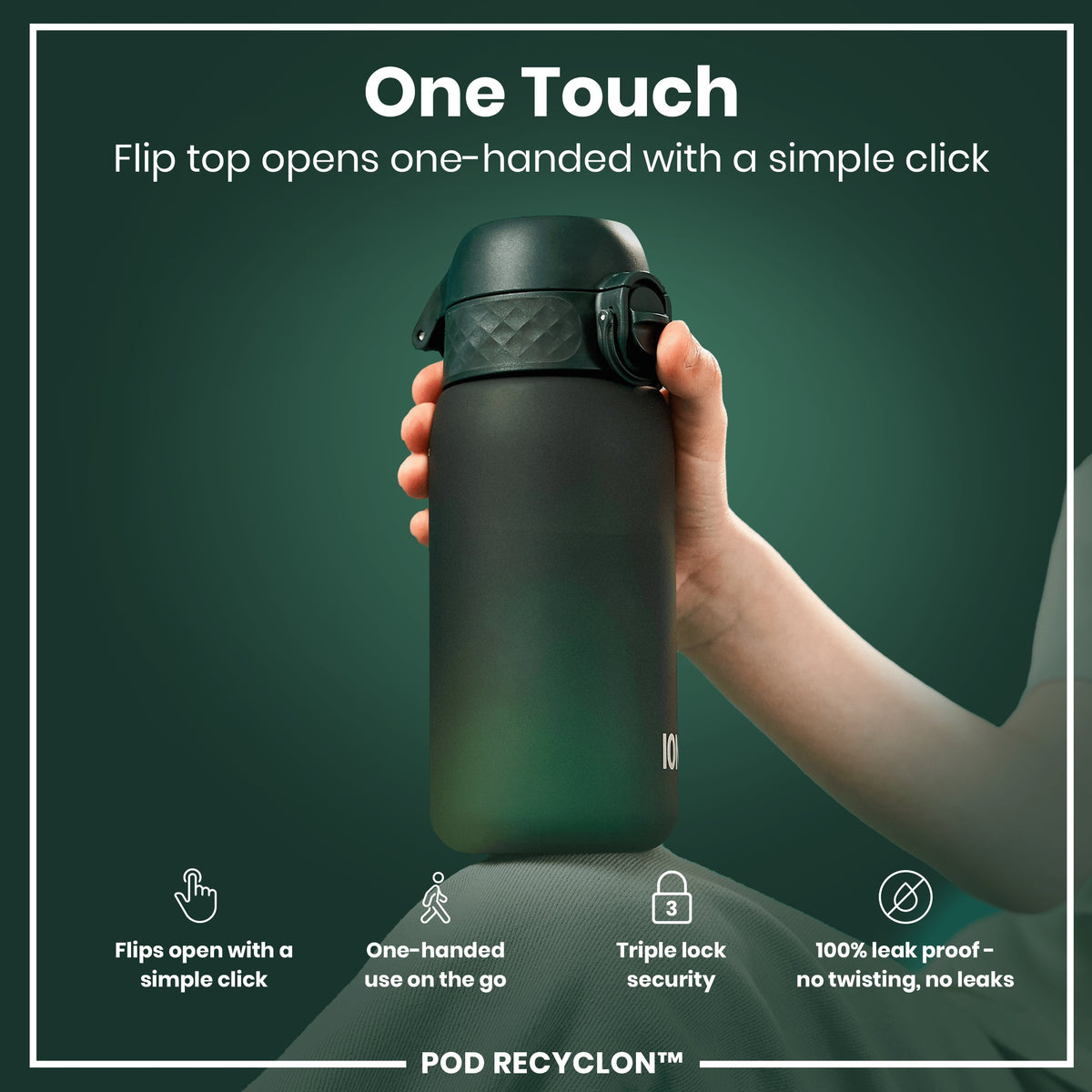 Botella de agua antifugas para niños, Recyclon, Verde oscuro, 350ml (12oz)
